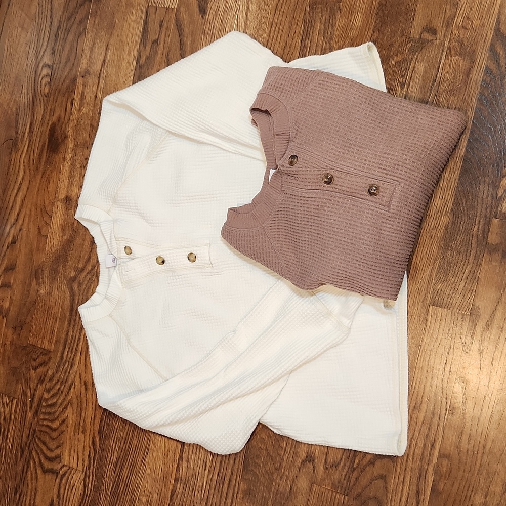 Old Navy Long-Sleeve Henley Thermals in White and Mauve